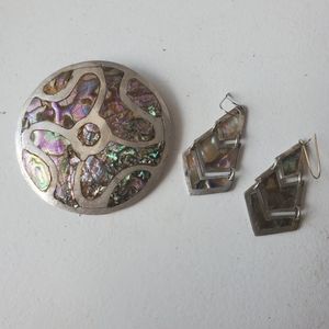 2 for $60. Vintage Taxco Mexican Jewelry Abalone shell in  Sterling Silver.